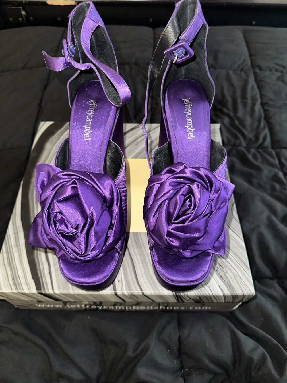 Jeffrey Campbell satin flower platform